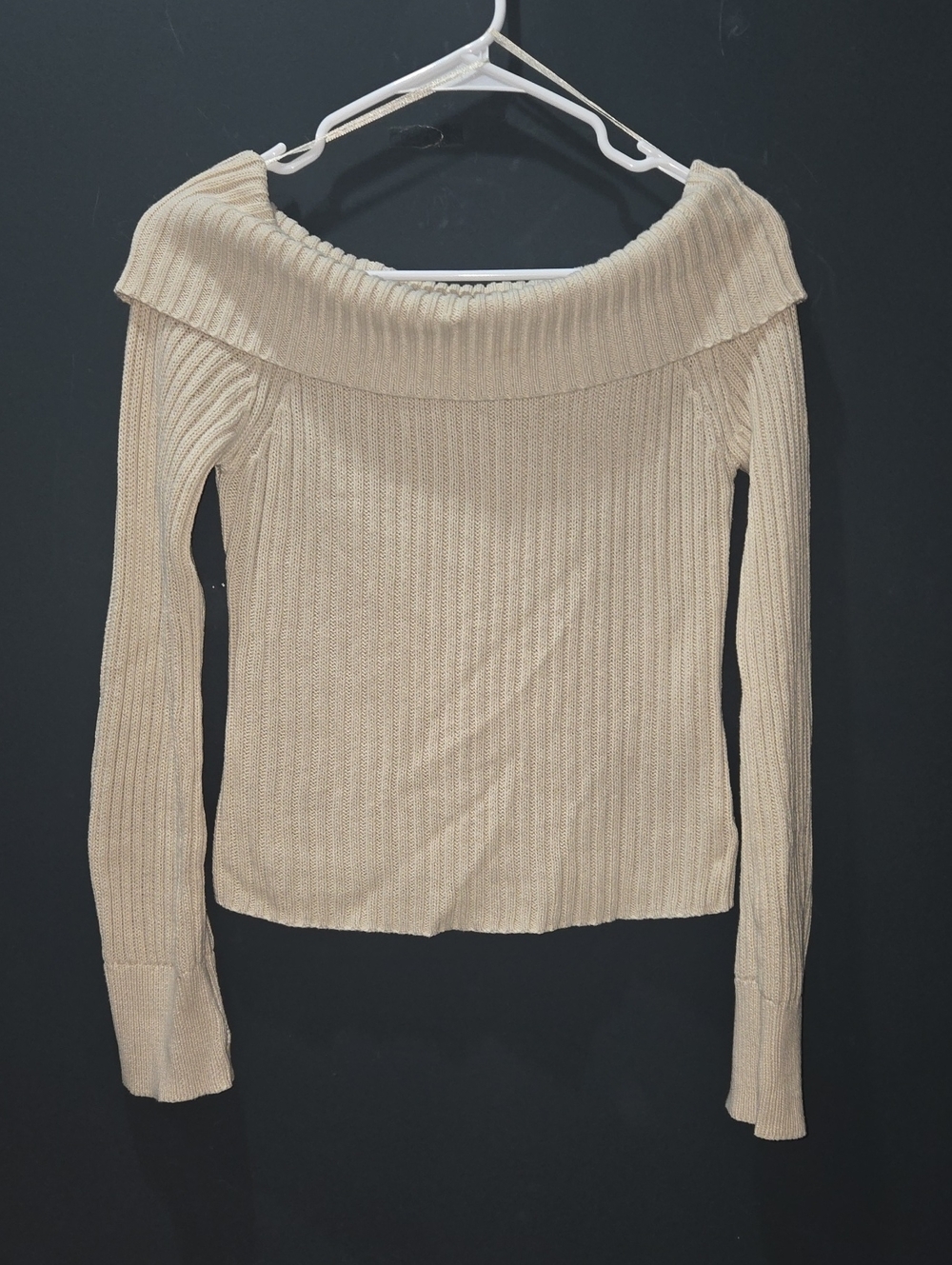 Ardene Off-the-Shoulder Ribbed Cream Sweater